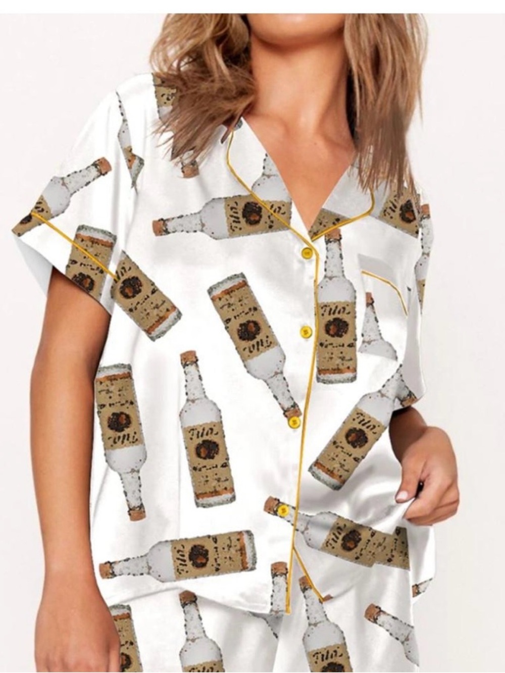 Sheshow Handmade Vodka Bottle Satin Pajama Top Only Size XL